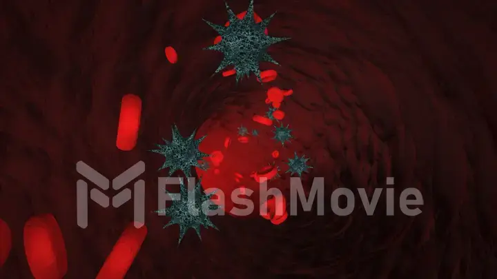 Viruses and red blood cells , Contaminated blood , Infection , Disease , 3d illustration