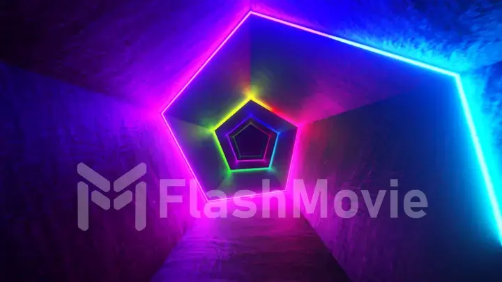 Endless flight in the corridor with a laser neon curve. Multicolored 3d illustration