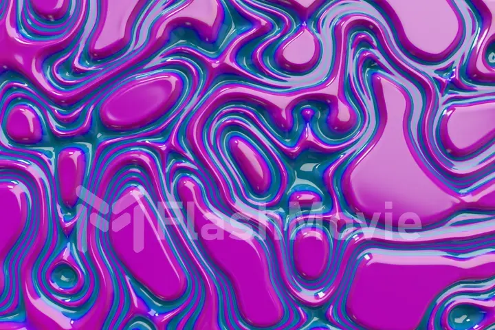 Abstract wavy dynamic surface. Neon blue purple abstract liquid background with ripple wave. Motion design template. 3d illustration