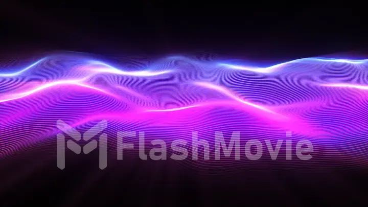 Abstract wave surface. Big data of particles. Futuristic neon glowing surface. Abstract motion background. 3d illustration