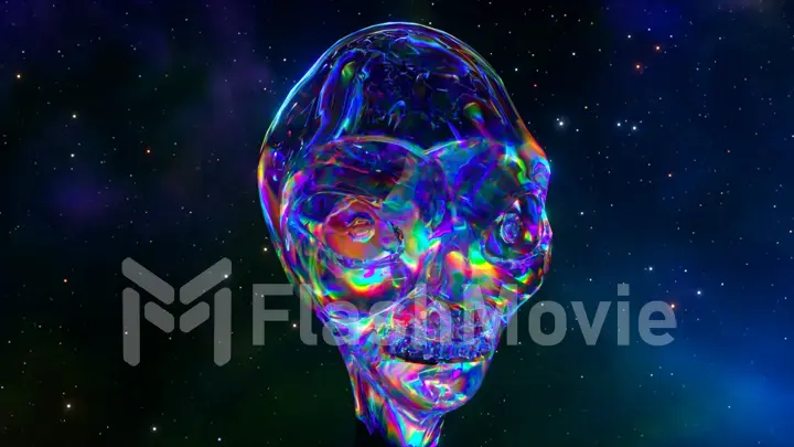 The diamond turns into the head of an alien. Space abstract background. Blue neon color. 3d illustration