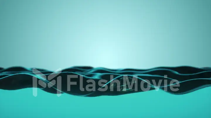 A beautiful water surface moves upward in waves. Clear blue water fills the screen. 3d illustration