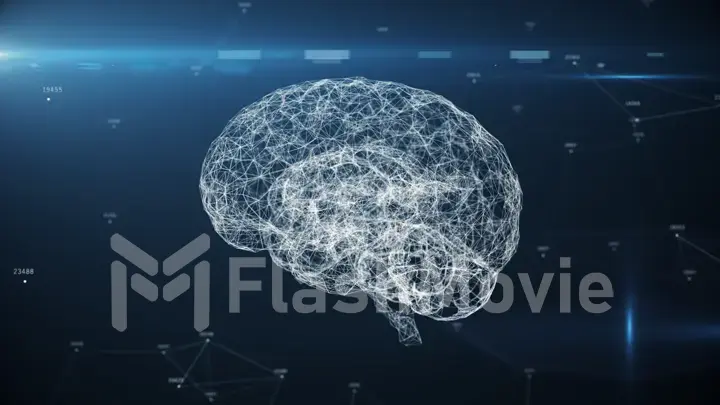 Digital brain artificial intelligence AI big data deep learning computer machine with machine code, 3d illustration