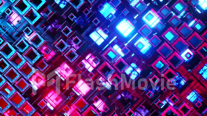 3D animation of colorful glass rows of cubes