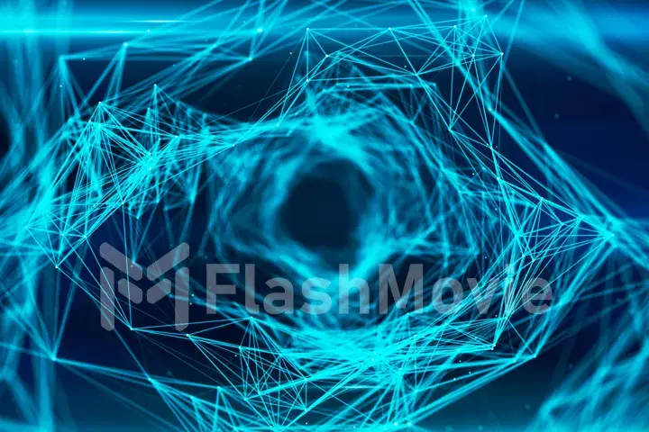 3d illustration Flying Through Digital Data Tunnel made of digital nodes and connection paths