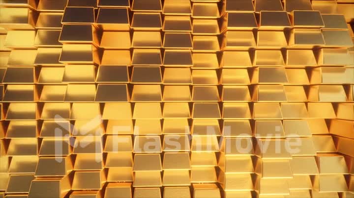 Beautiful abstract gold bars. The golden wall of blocks is moving. Seamless loop 4k cg 3d animation