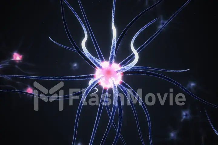 Active nerve cells and electric impulse transmission 3d illustration