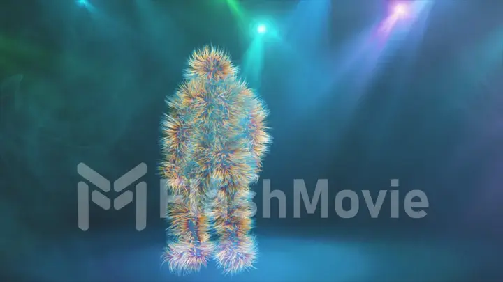 Funny hairy colorful characters Dancing on blue Background 3d illustration