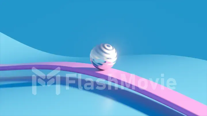 Abstract concept. A ball sliding metallic, pink and blue wave surface. Shadow. Lighting. 3d illustration