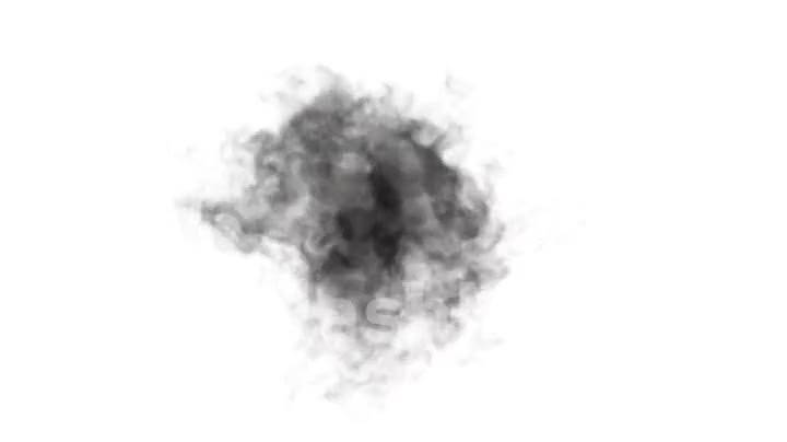 Seamless animation of a cluster of black smoke or steam on white isolated background. Fantasy Magic Smoke Effect.