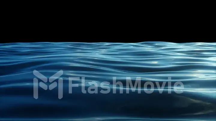 Moving surface of the water in slow motion. Sea or ocean. 3d illustration on black isolated backgrond