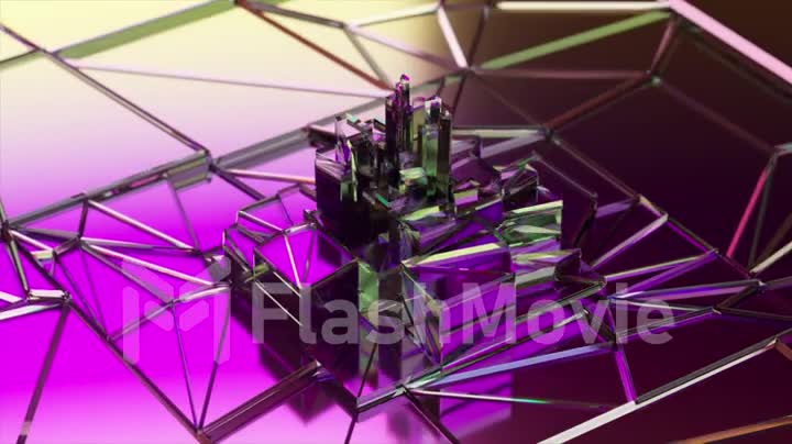 Dark broken glass whirlpool. Rectangular shapes. Black violet color. Mosaic. 3d animation of seamless loop