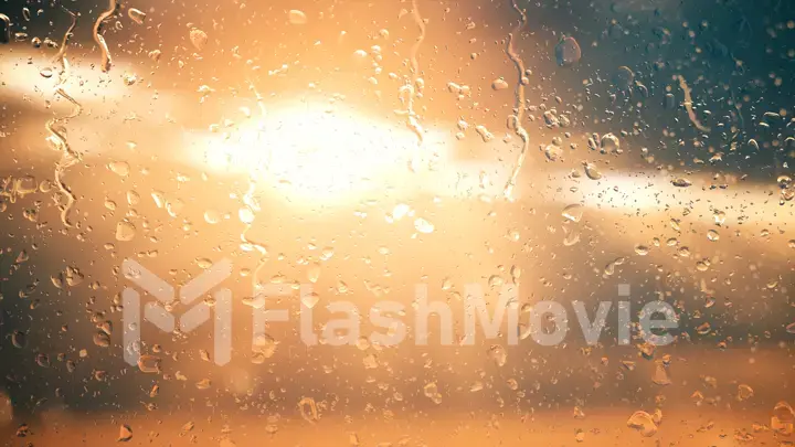 The sun in the clouds shines through the glass in the rain drops illustration