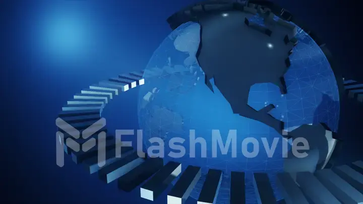 Blue earth technology, business and communications background. Earth globe rotating with plexus particles around. Room for your text and logo. 3d illustration
