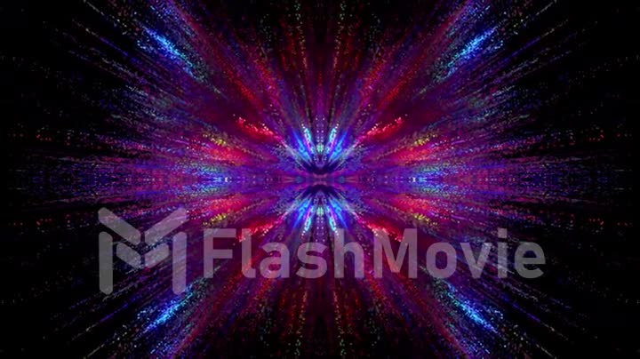 An explosion of colors on a dark background. Blue and purple color. 3D animation of a seamless loop.