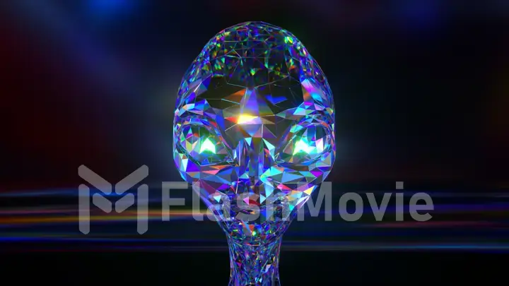 Space exploration concept. The alien's diamond face. Blue neon color. 3d illustration