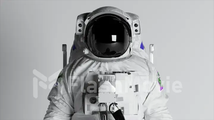 Astronaut's head close-up on a white isolated background with changing lighting. Chroma key. Helmet. Advertising