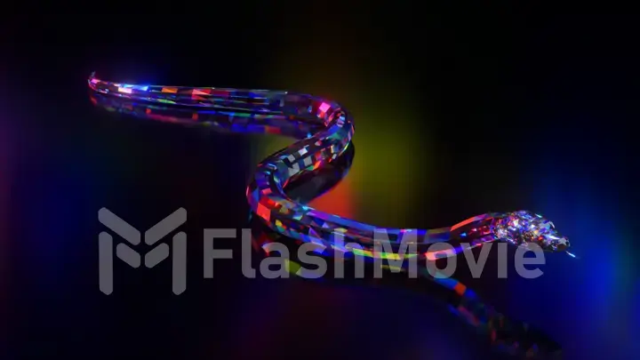 Collection of diamond animals. Crawling snake. Nature and animals concept. 3d animation of a seamless loop. Low poly