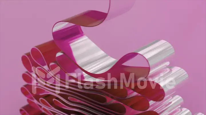 Abstract concept. Transparent tape is folded in layers. Pink green color. Shiny glossy surface. 3d illustration