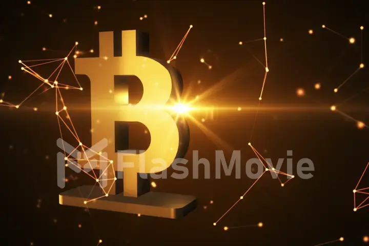 Golden symbol of bitcoin, new virtual money on various digital background, 3D illustration
