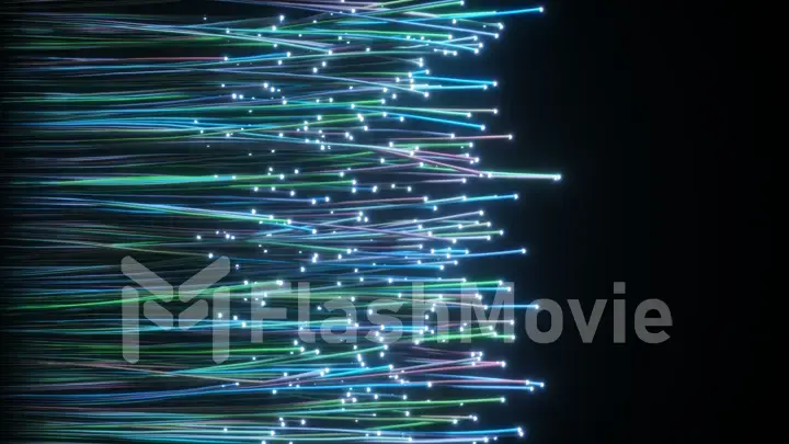 Abstract optical fiber wires spread on a black isolated background. 3d illustration