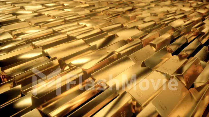 3d illustration of sliding camera view on gold bars