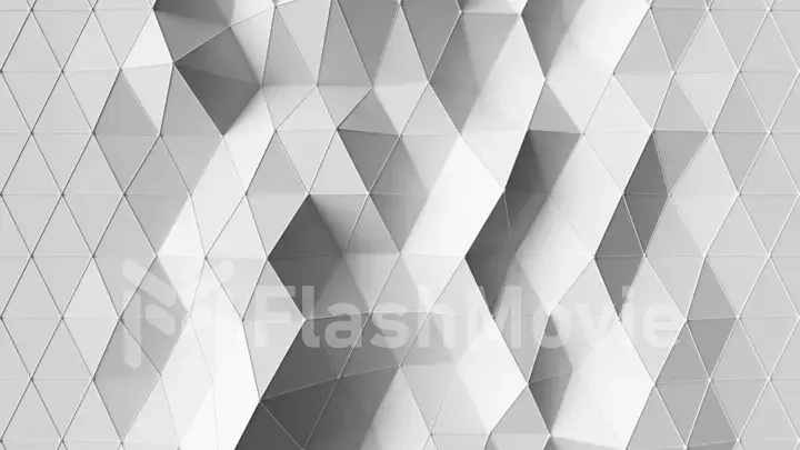 Beautiful white low poly surface morphing in abstract 3d animation. 3d illustration