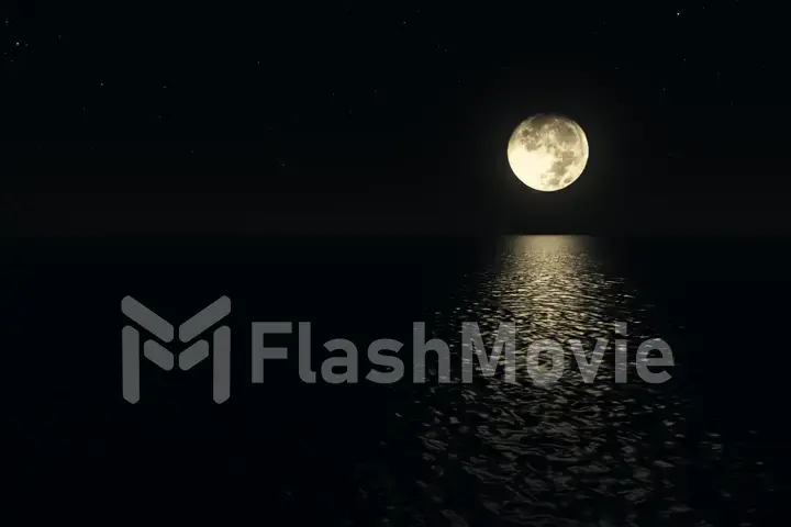 Moonlight path with low fool moon above the sea realistic 3d illustration