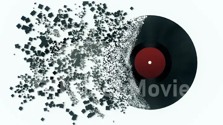 Burst music sign. Vinyl disk explosion, Hot music, illustration