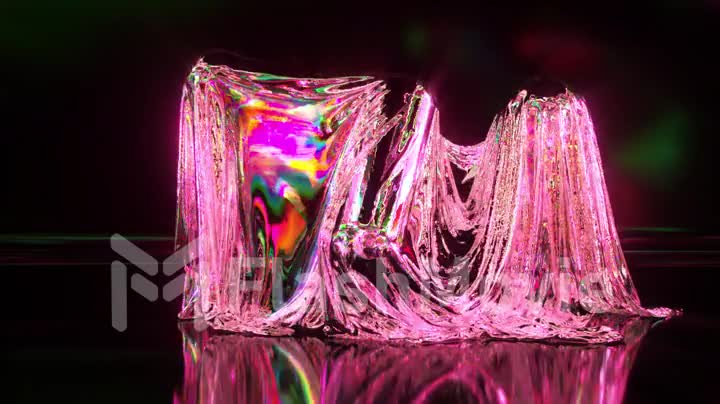 The capsules move randomly under the shiny fabric. Abstract background. Pink green color. 3d animation of seamless loop