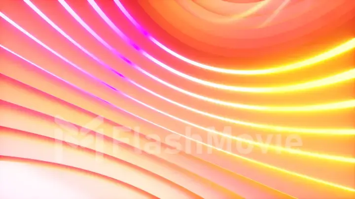 A spherical room with bright neon lighting with an offset effect. Business background. 3d illustration