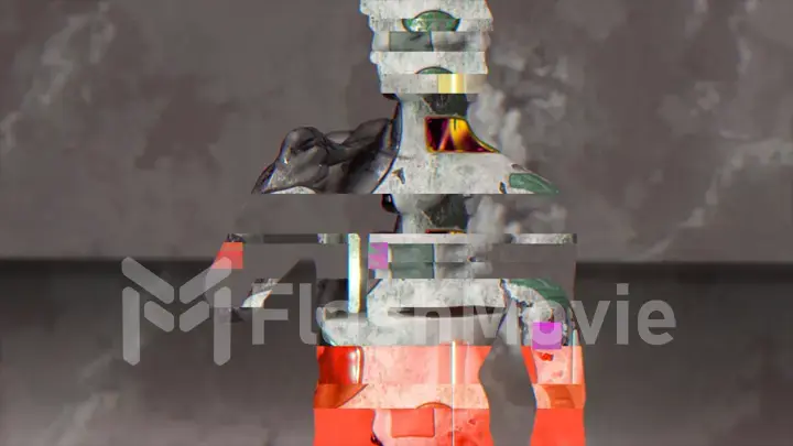 Abstract concept. Flashes of neon color on the marble sculpture of David. Red gray color. Glitch. 3d illustration.