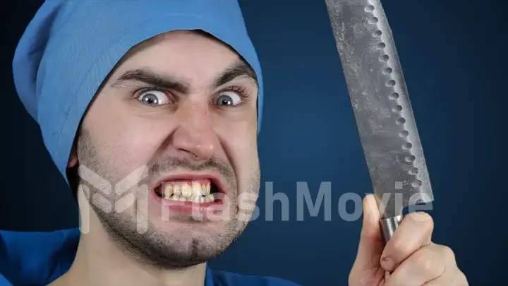 Angry crazy bearded doctor with a butcher knife