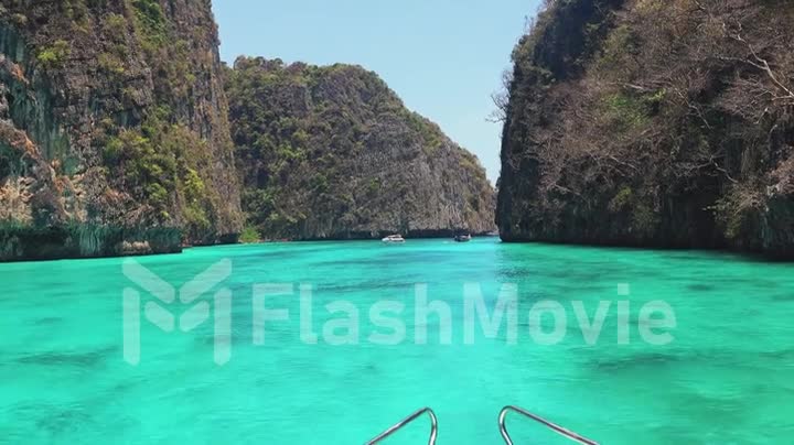 First-person view of a boat in a colorful Thai on a meadow in Phi Phi