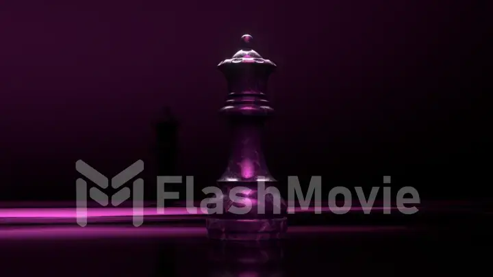 Game concept. Dark marble chess queen. Violet neon light. 3d illustration