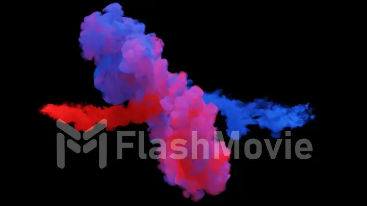Mixing of colorful multicolored smoke and powder in slow motion on a black background 3d illustration