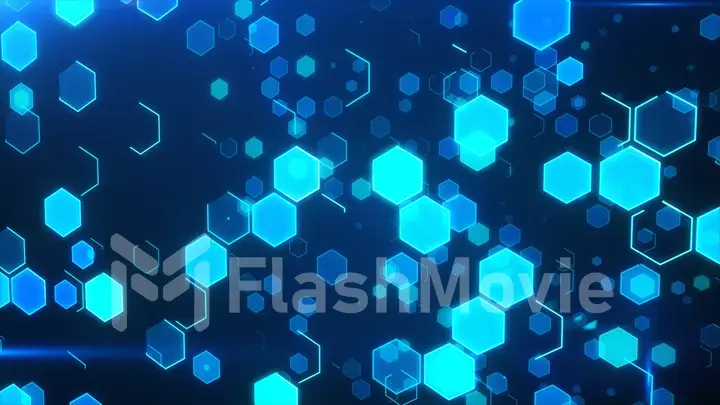 Abstract technological background with blue luminous hexagons.