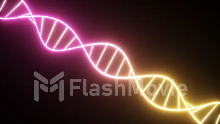 Rotating neon dna chain. Fluorescent ultraviolet lights. Sci-fi style. Modern neon blue purple light spectrum. 3d illustration