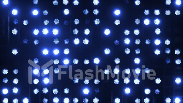 Flashing wall lights. Flashing lights Lanterns for clubs and discos. Matrix beam headlights. Nightclub halogen lamp. Blue light 3d illustration