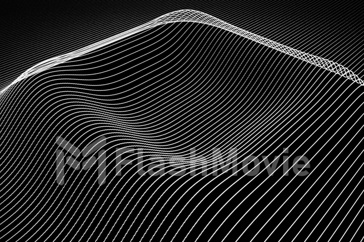 Abstract background with wavy color lines. Animation ripples on surface from neon lines. 3d illustration