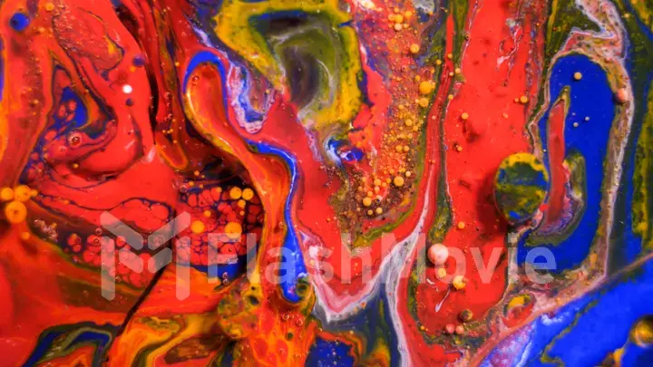 Bright colorful multicolored bubbles on the surface of the water. Abstract paint bubbles