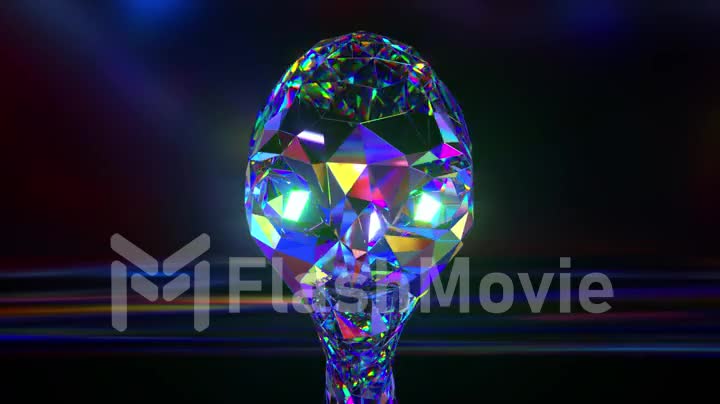 Space exploration concept. The alien's diamond face changes shape. Blue neon color. 3d animation of a seamless loop.