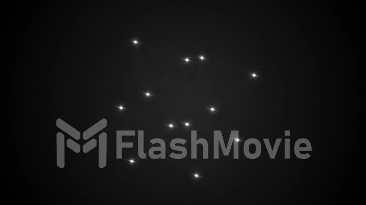 The chaotic movement of dots forming the ideal glowing red triangle, blue squares and orange seven-pointed star on black isolated background. The concept of perfectionism. Seamless loop 4k animation