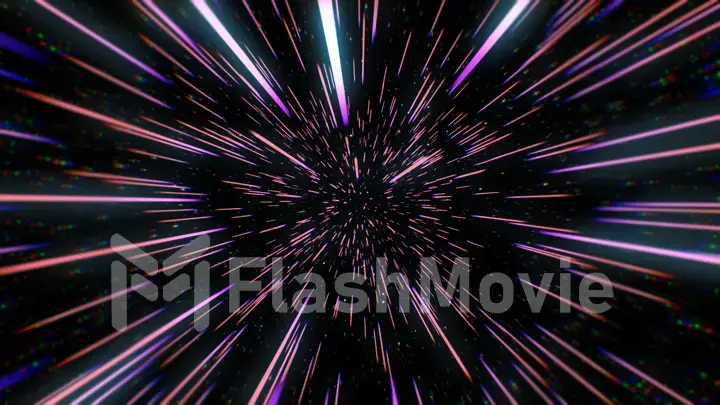 Abstract retro color of warp or hyperspace motion in blue star trail 3d illustration