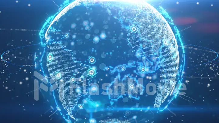 3d illustration of Digital planet earth data abstract of a technological data network transmitting communication, complexity and data flow of the modern digital era