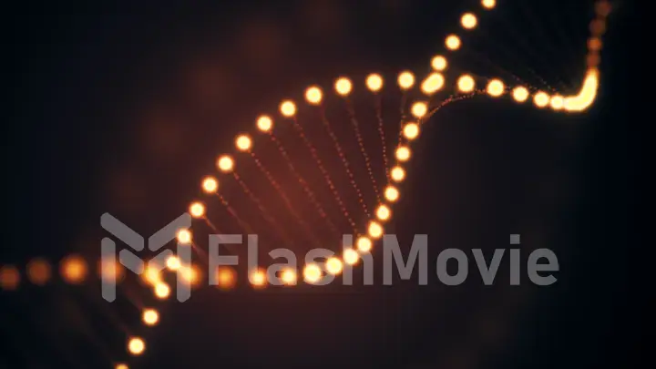 3d illustration of rotating DNA glowing molecule on orange background