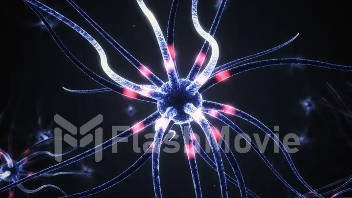 Active nerve cells and electric impulse transmission 3d illustration