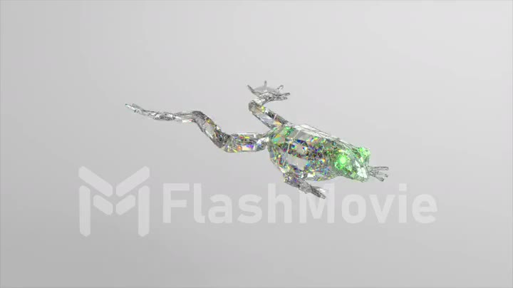 Jumping diamond frog. The concept of nature and animals. Low poly. White color. 3d animation of seamless loop