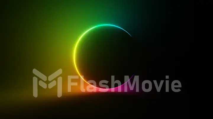 Abstract circular neon background. Fluorescent glowing neon glowing light gradient. 3d illustration