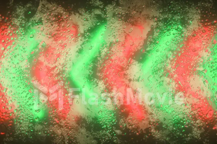 Bright neon arrows flash through a fogged window. Drop of water on the window. 3d illustration